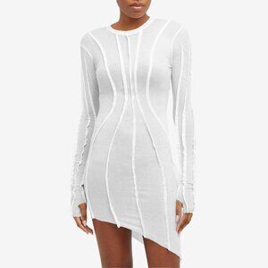 SAMI MIRO VINTAGE Asymmetric Baby Rib Mini Dress White Long Sleeve Medium M